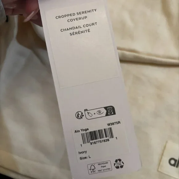 Alo Yoga Cropped Serenity Coverup And Serenity Wide Leg Sweatpant Set In Ivory - Picture 4 of 9